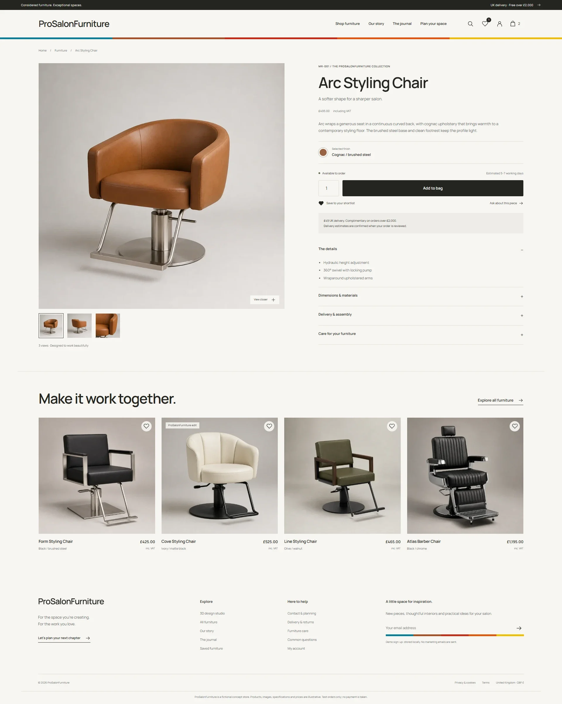Polished ProSalonFurniture design: Arc styling chair product page