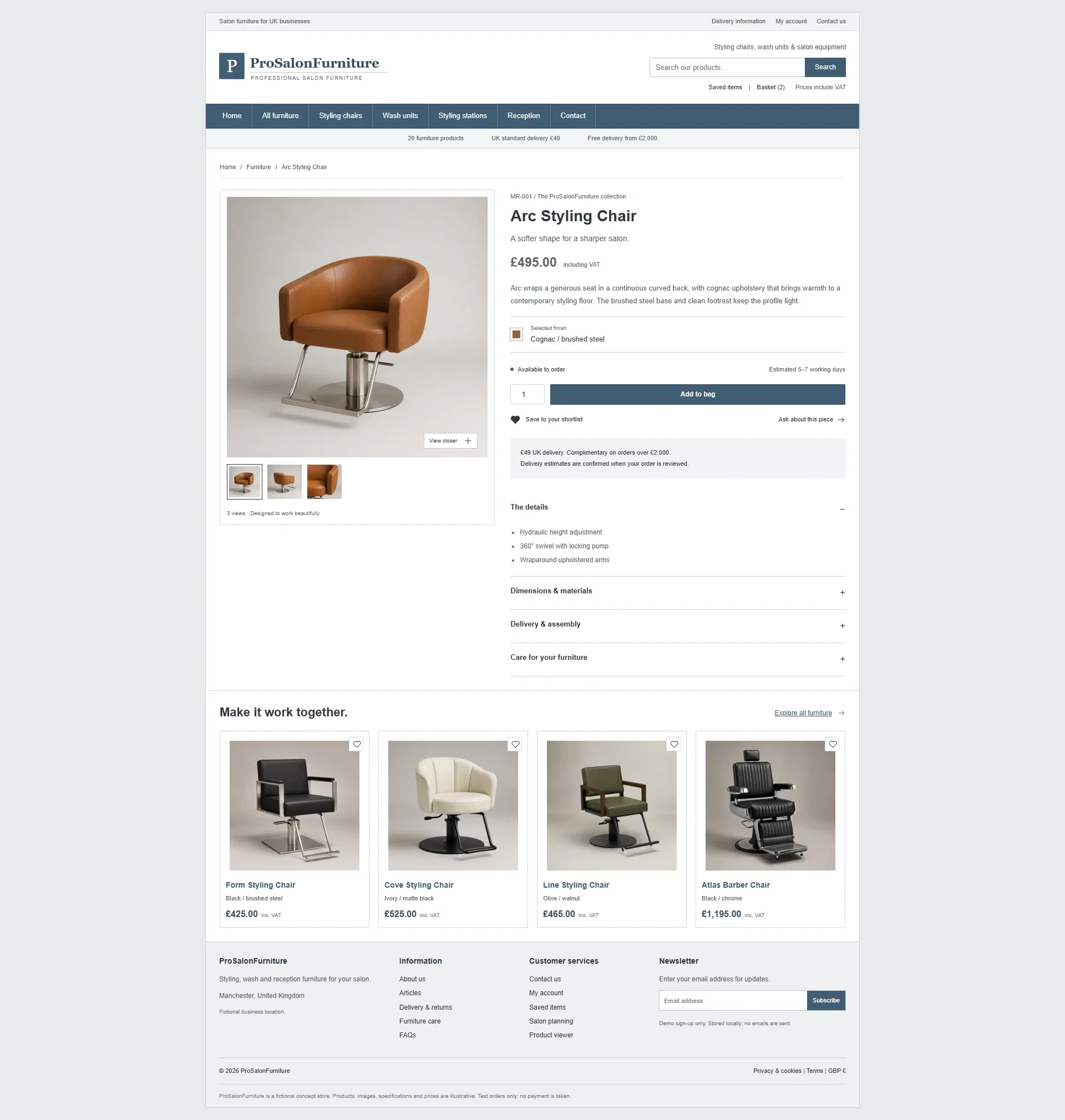 Classic layout: Arc styling chair product page