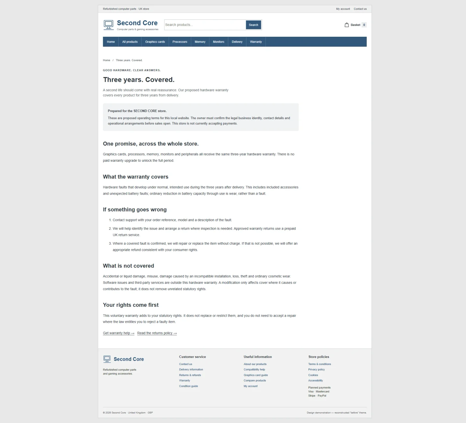 Reconstructed before layout: Warranty information