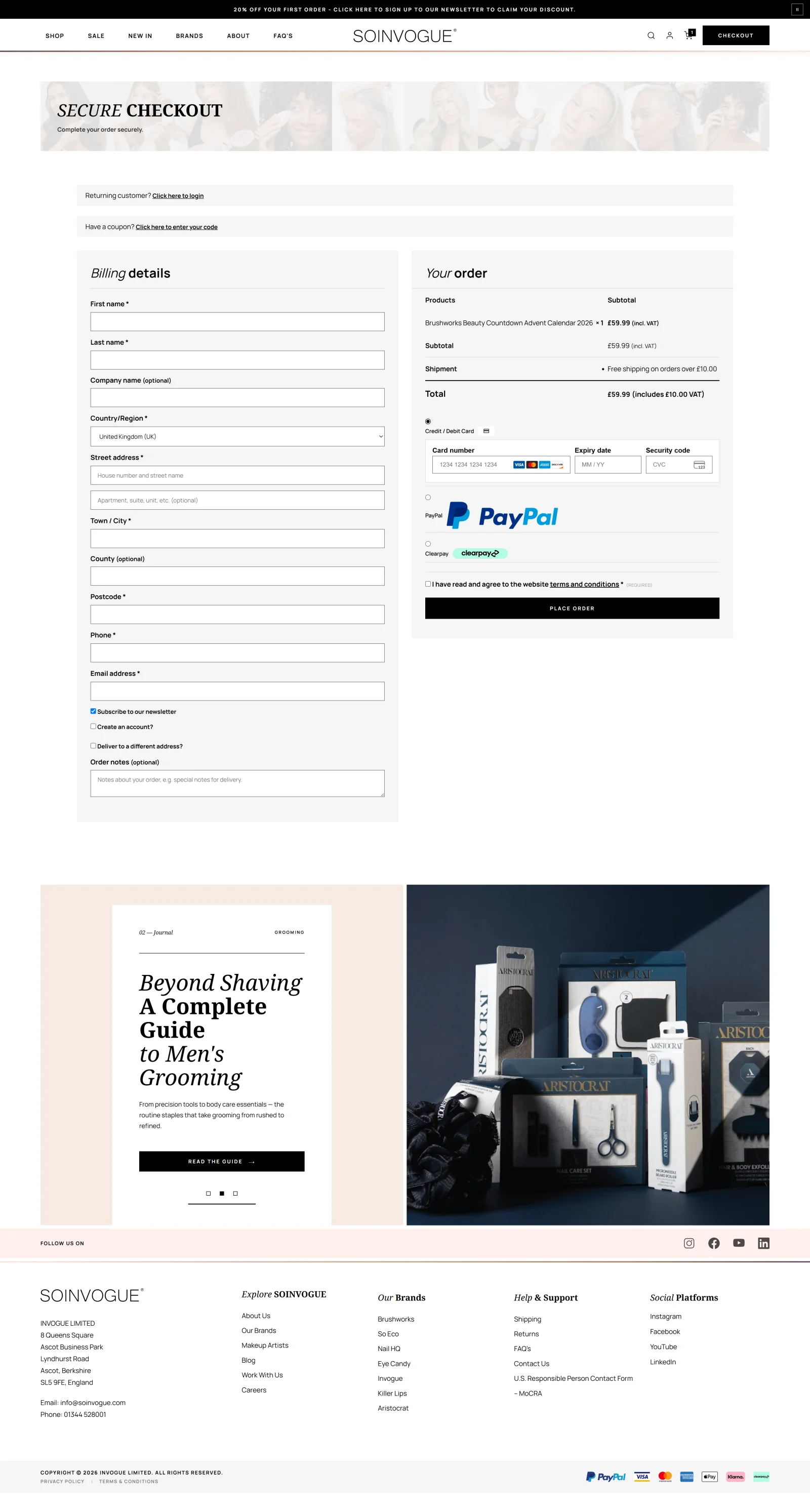 Redesigned Soinvogue checkout
