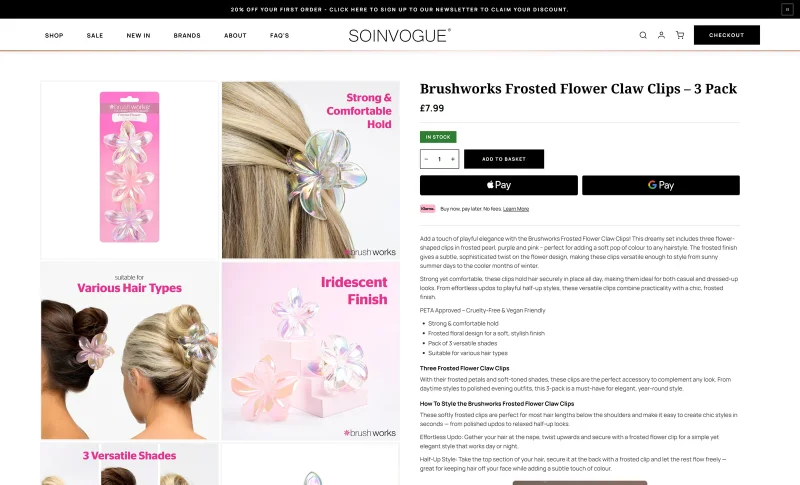 Soinvogue product detail and buying controls