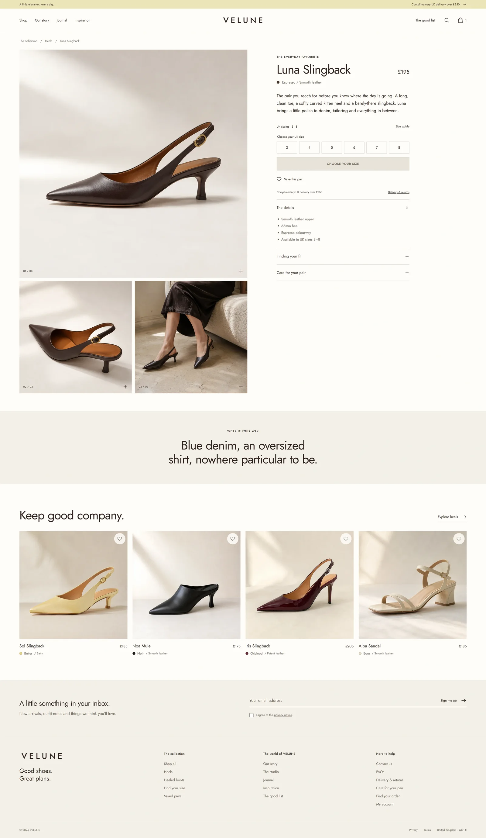 Velune luna slingback product page: 2026 redesign