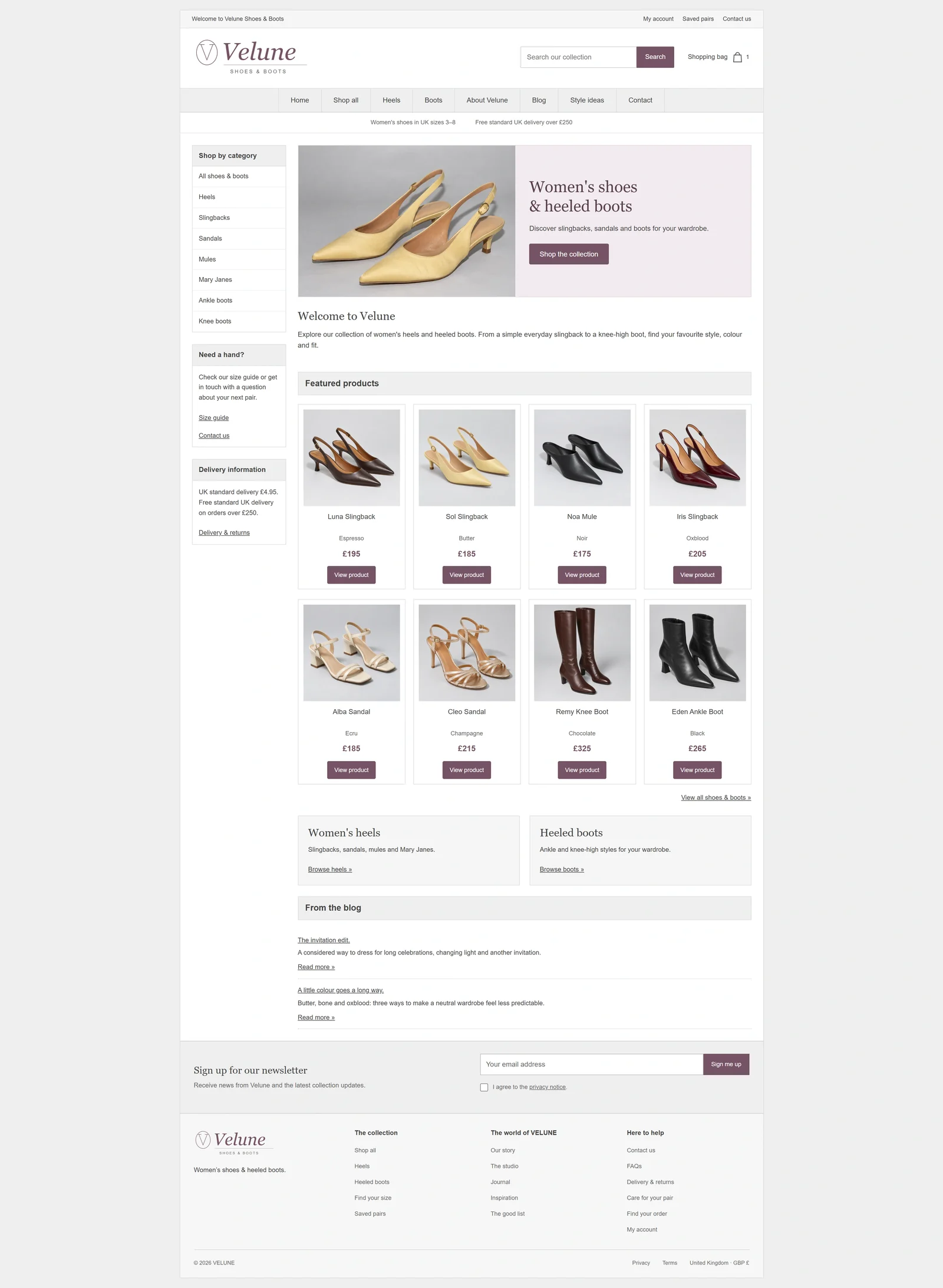 Velune homepage: reconstructed earlier layout