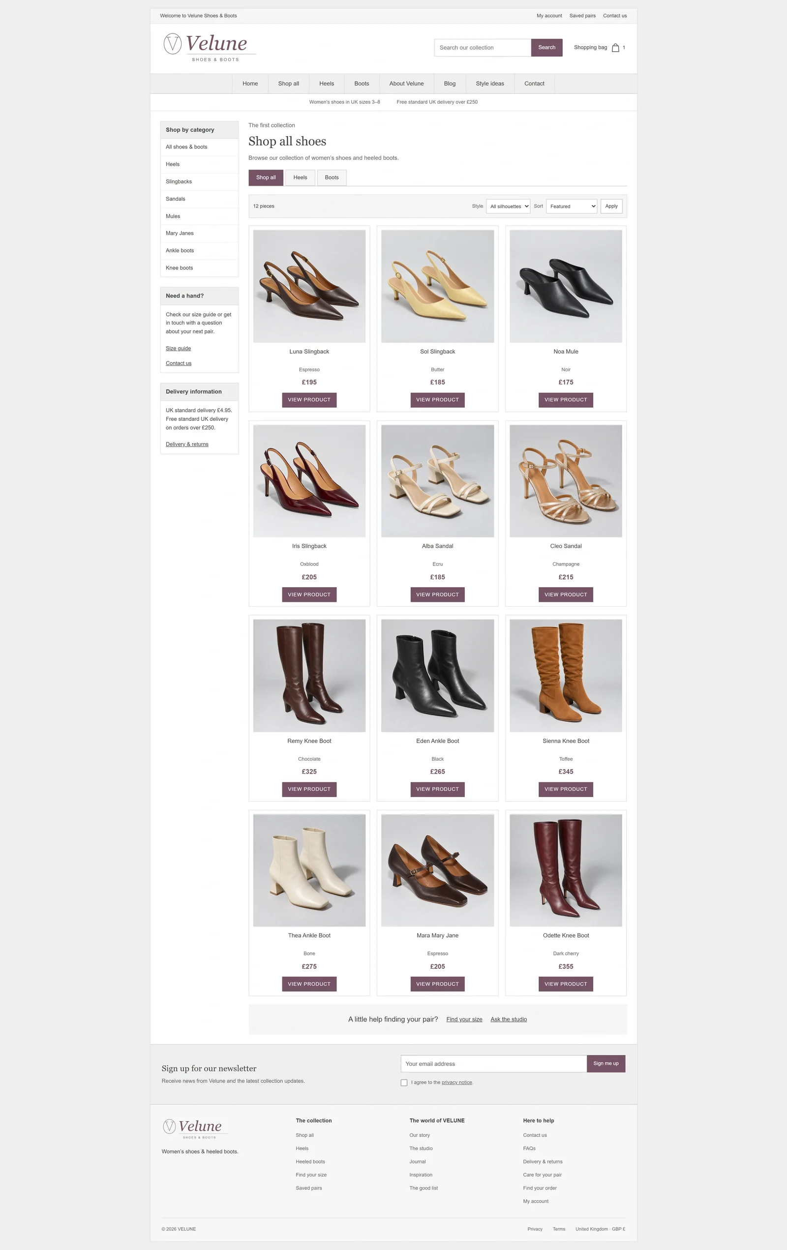 Velune product browsing: reconstructed earlier layout