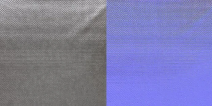 Fabric colour texture alongside its purple normal map, extracted from the dissertation