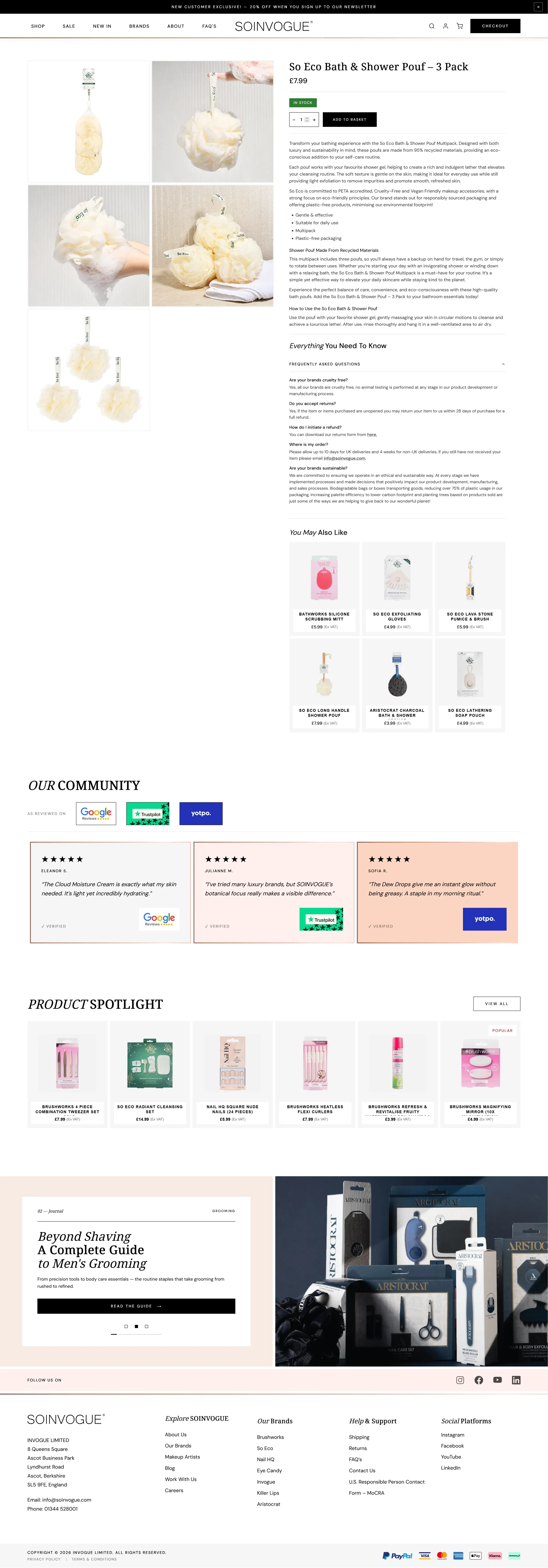 True Makeup — product single with restrained typography, generous whitespace, and editorial product details