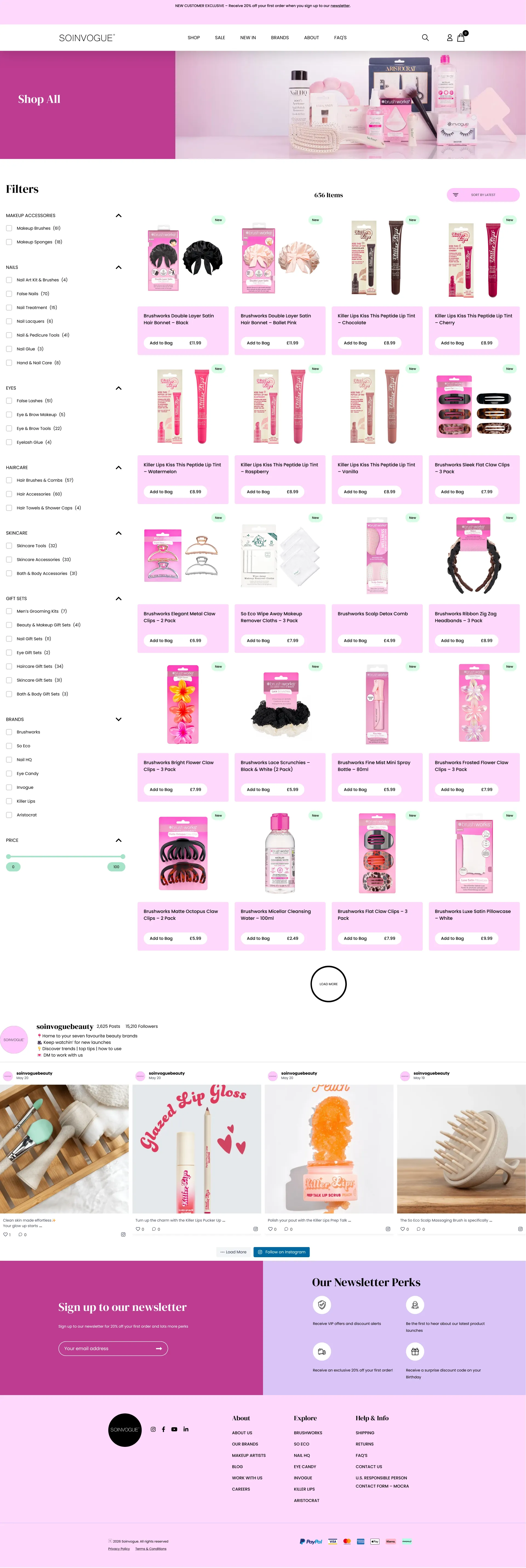 Predecessor — shop archive with pink-tinted product cards and heavy left-rail filter sidebar