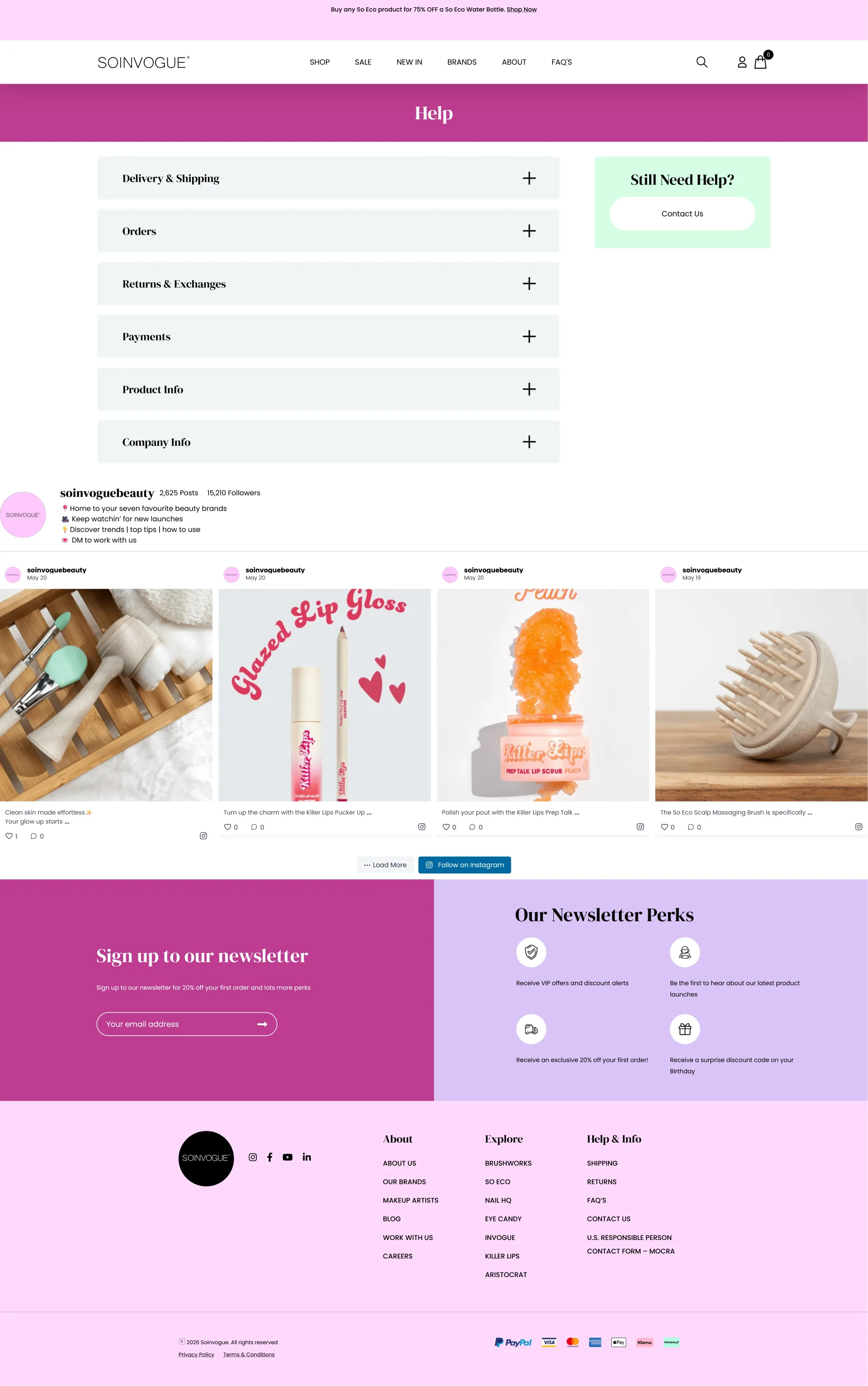 Predecessor — FAQ page with magenta 'Help' banner, plain accordion, and small green 'Still Need Help' card