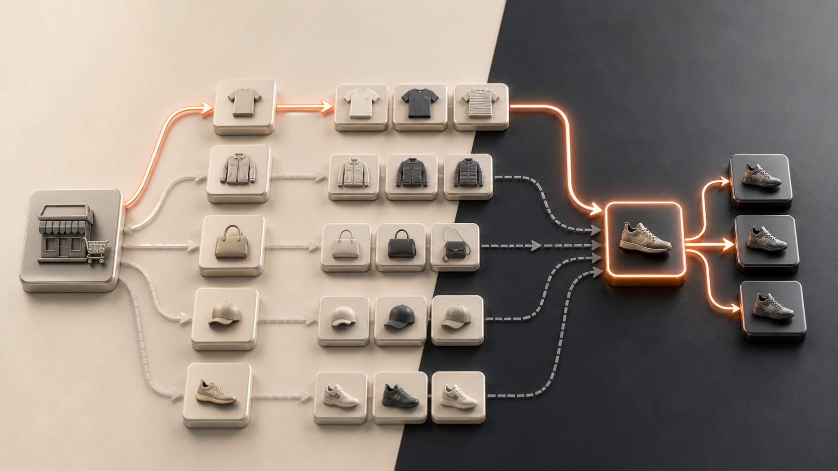Ecommerce collection and product routes converging on one canonical owner for each search intent