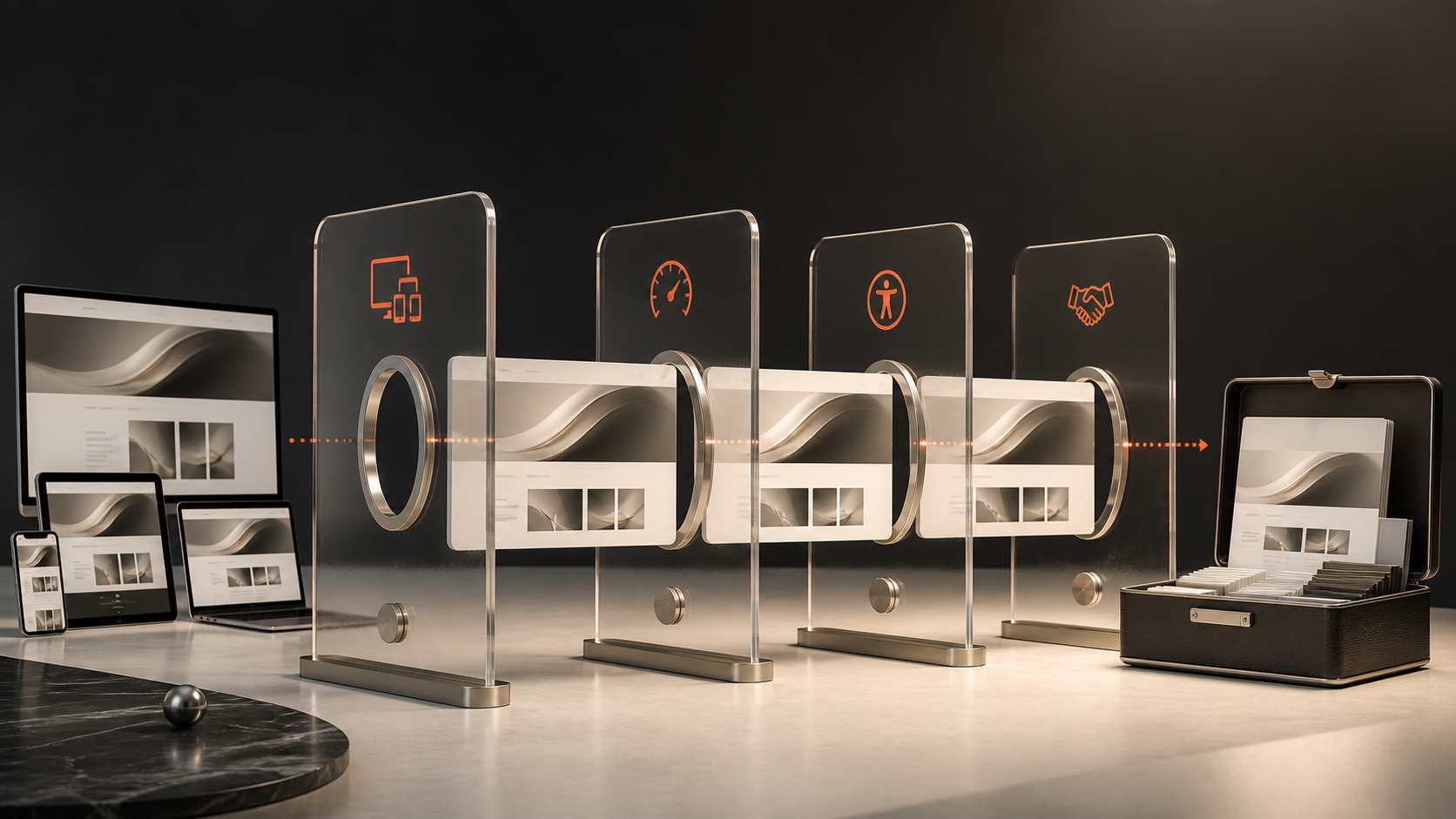 Website release moving through responsive, performance, accessibility and handover quality gates