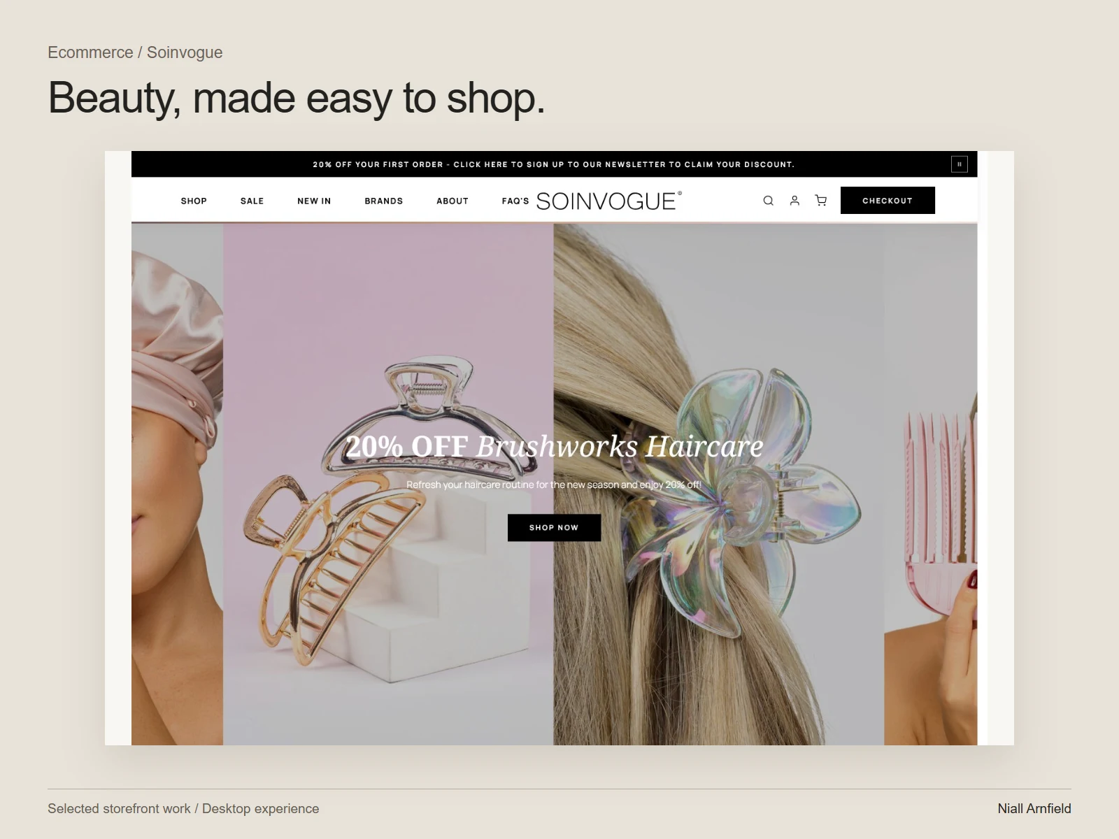 Soinvogue beauty ecommerce storefront on desktop and mobile.