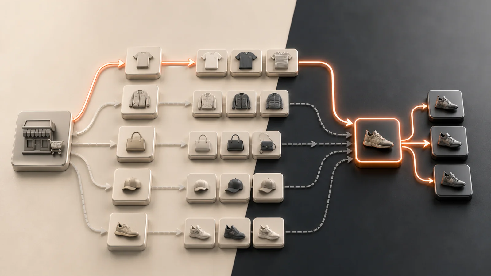 Ecommerce collection and product routes converging on one canonical owner for each search intent