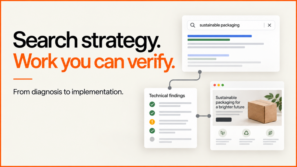 Search strategy. Work you can verify. Search results connect with technical findings and an improved page.