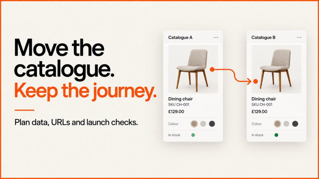 Move the catalogue. Keep the journey. Matching chair records preserve product information during migration.