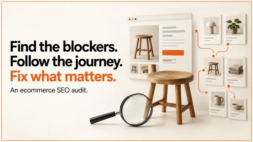 Ecommerce SEO audit cover: Find the blockers. Follow the journey. Fix what matters.