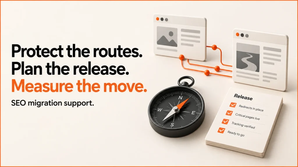 SEO migration cover: Protect the routes. Plan the release. Measure the move.