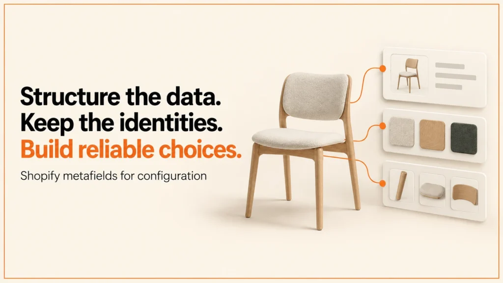 Editorial concept of organised product finish data connected to configurable product choices