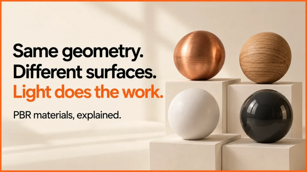 PBR cover: Same geometry. Different surfaces. Light does the work.